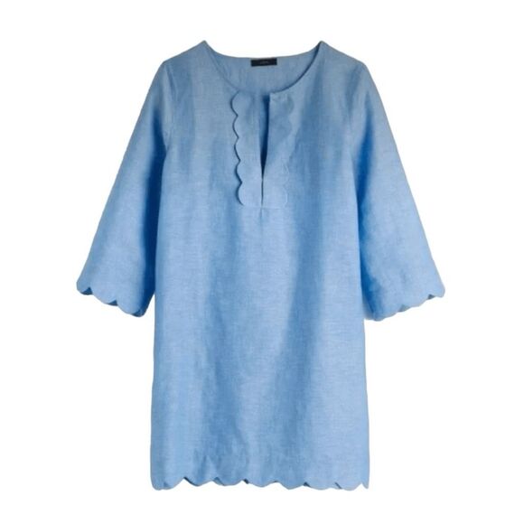 J. Crew Chambray Tunic Midi Dress Light Blue Long Sleeve Scalloped Cover Up XS - Picture 1 of 10